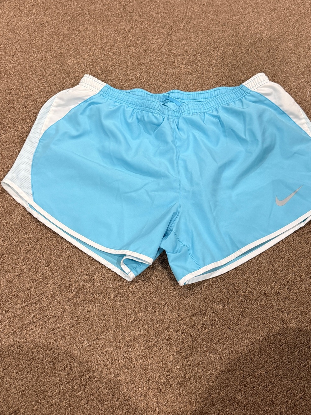 Nike Women's Sky Blue Athletic Running Shorts with White Trim